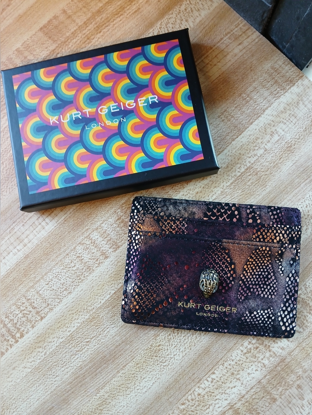 Kurt Geiger NWT Snakeskin Velevt & Gold Foil Card Holder W/Box
